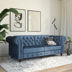DHP Felix Chesterfield Futon Sofa Bed - Blue