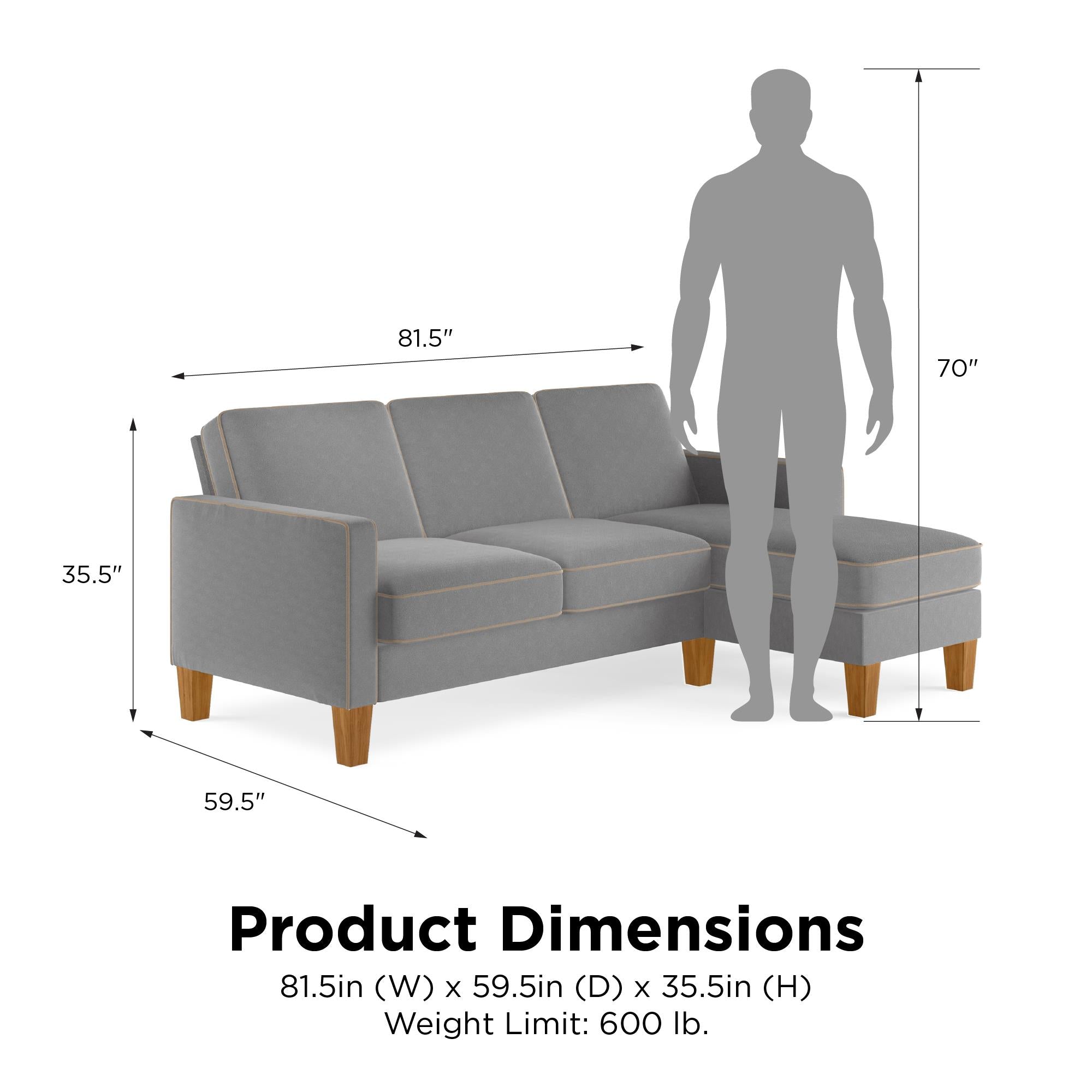 Novogratz Bowen Sectional Sofa - Gray