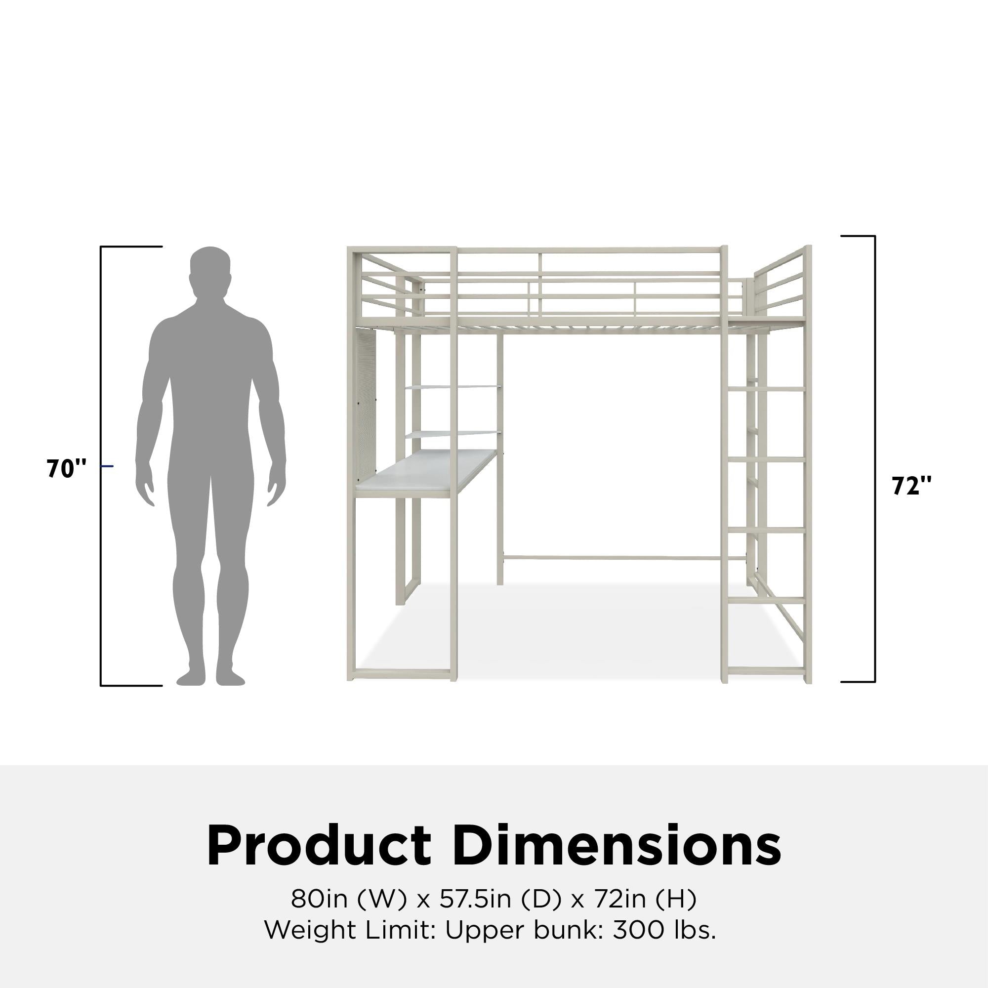DHP Abode Metal Loft Bed with Desk and Shelves - White - Full