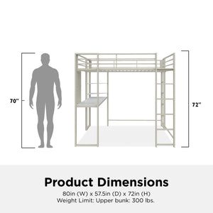 DHP Abode Metal Loft Bed with Desk and Shelves - White - Full