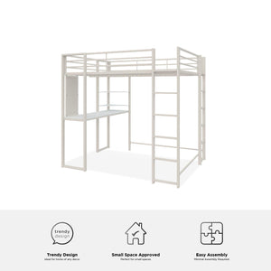 DHP Abode Metal Loft Bed with Desk and Shelves - White - Full