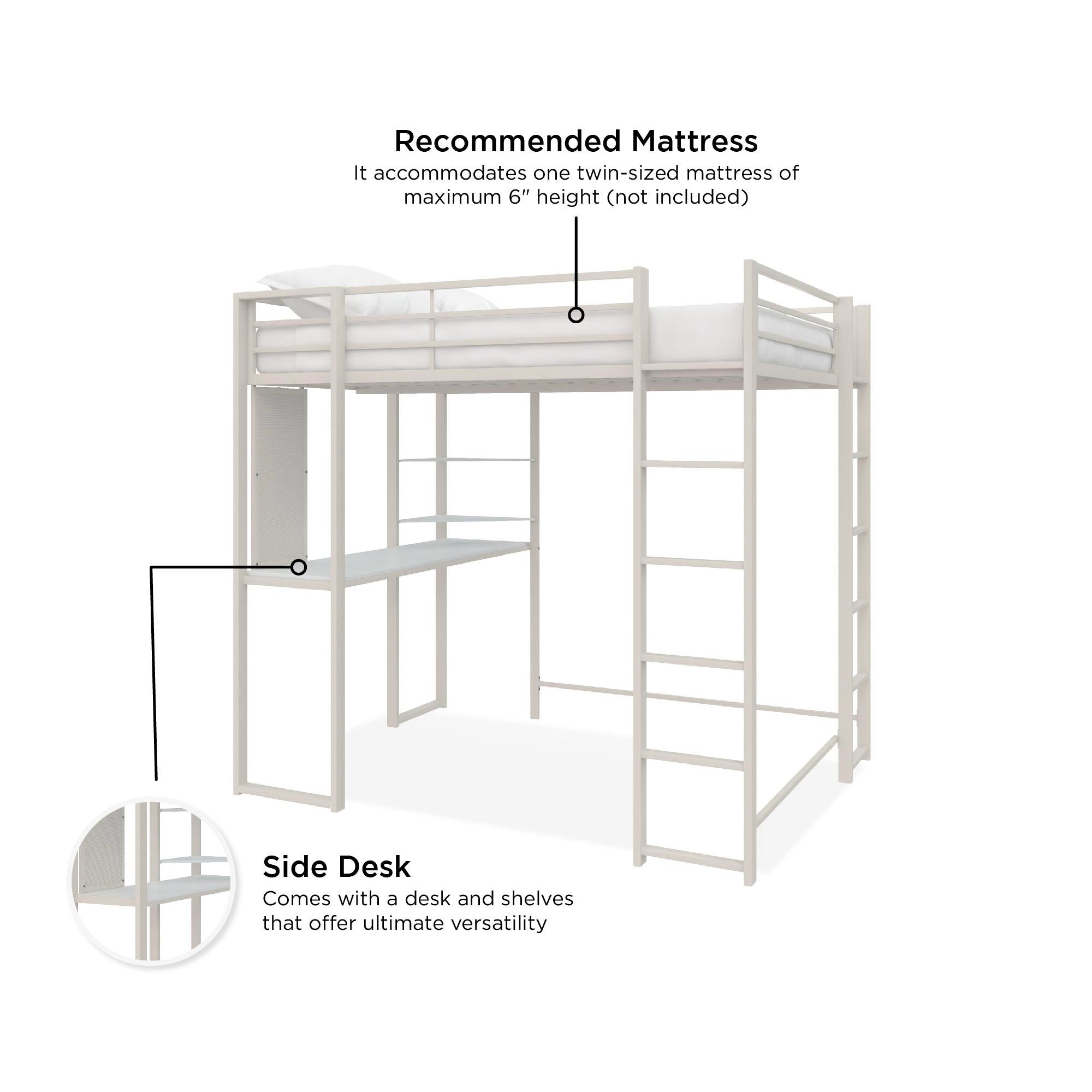 DHP Abode Metal Loft Bed with Desk and Shelves - White - Full