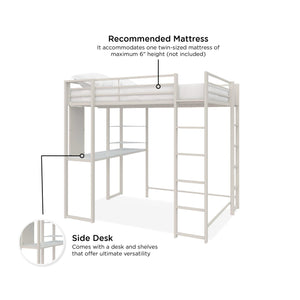 DHP Abode Metal Loft Bed with Desk and Shelves - White - Full