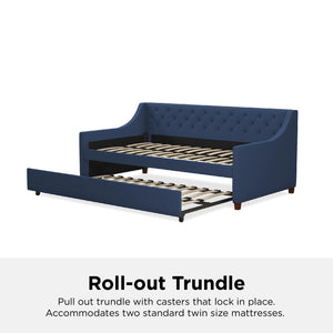 Novogratz Her Majesty Daybed and Trundle - Blue Linen - Twin