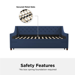 Novogratz Her Majesty Daybed and Trundle - Blue Linen - Twin