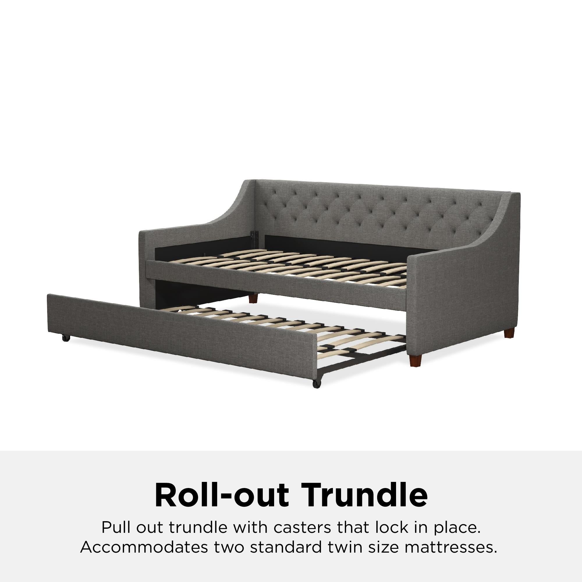 Novogratz Her Majesty Daybed and Trundle - Grey Linen - Twin