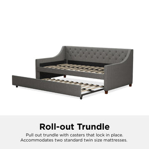 Novogratz Her Majesty Daybed and Trundle - Grey Linen - Twin