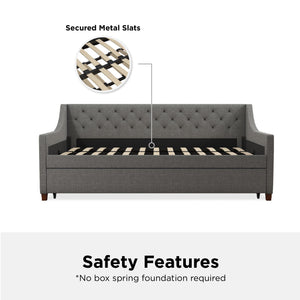 Novogratz Her Majesty Daybed and Trundle - Grey Linen - Twin