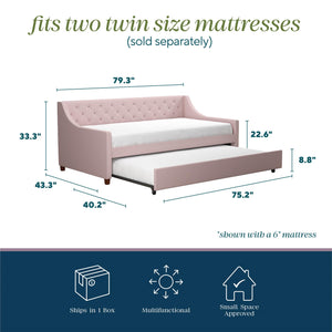 Novogratz Her Majesty Daybed and Trundle - Light Pink - Twin