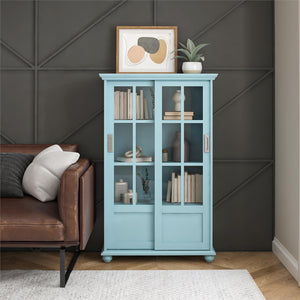 Ameriwood Home Aaron Lane Bookcase with Sliding Glass Doors - Sea Blue