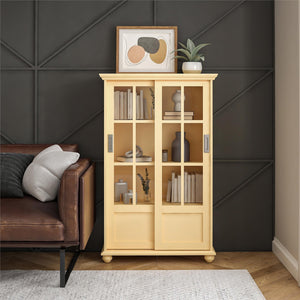 Ameriwood Home Aaron Lane Bookcase with Sliding Glass Doors - Sunlight Yellow
