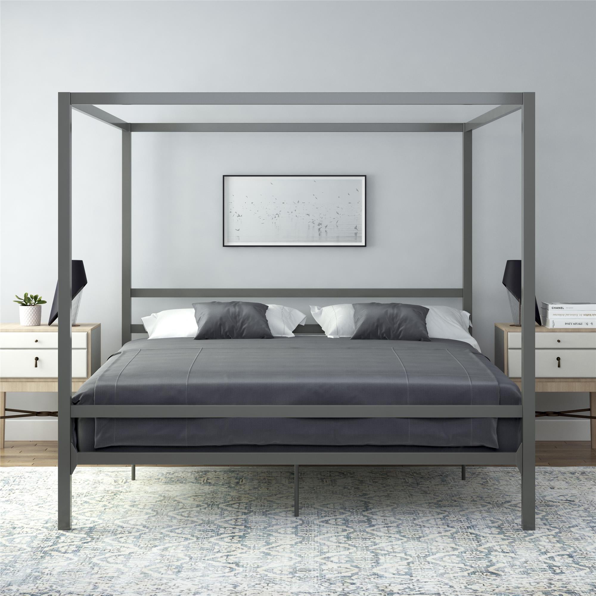 DHP Modern Metal Canopy Bed - Gray - King