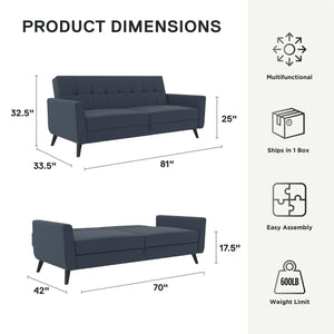 DHP Parker Futon Sofa Bed with Storage - Blue