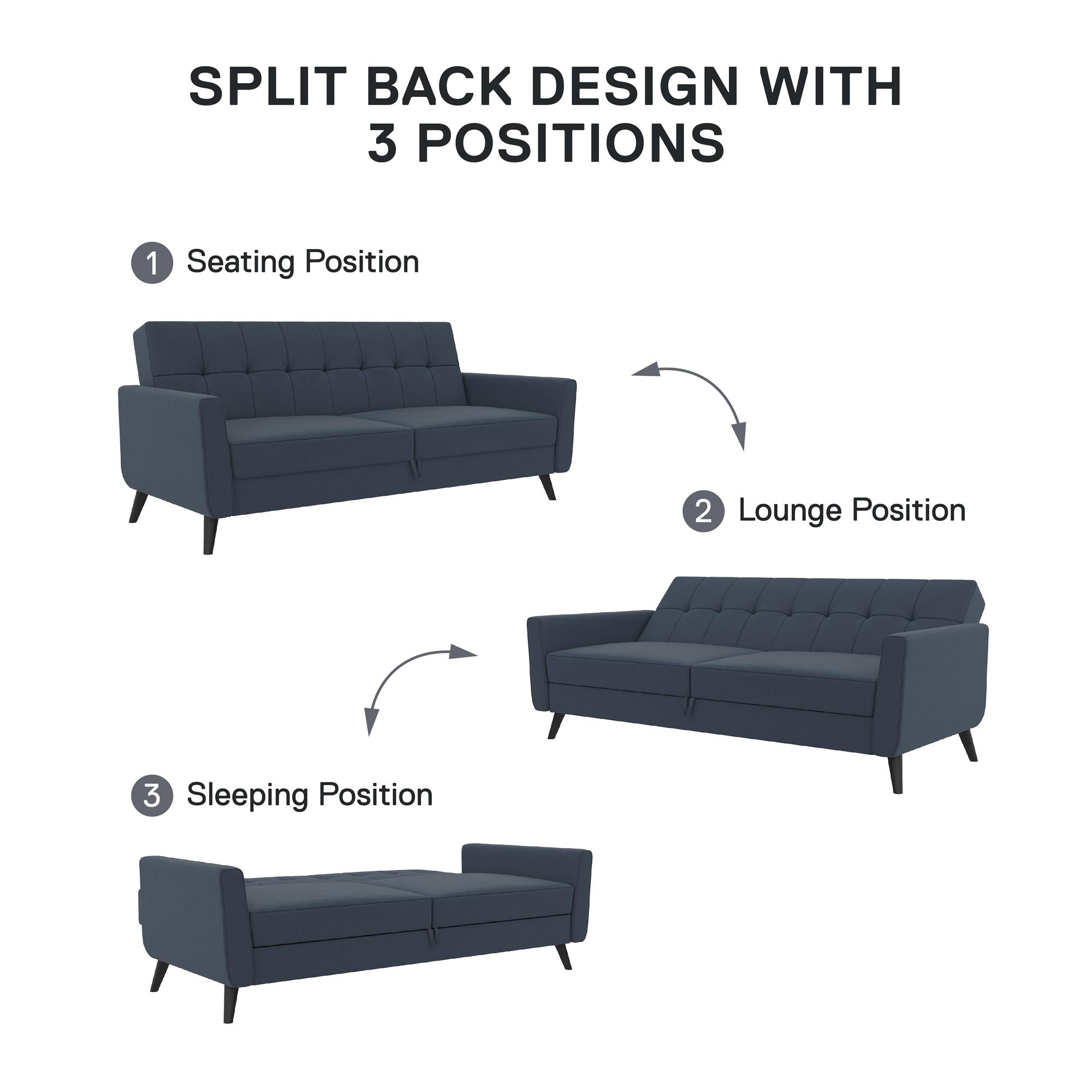 DHP Parker Futon Sofa Bed with Storage - Blue