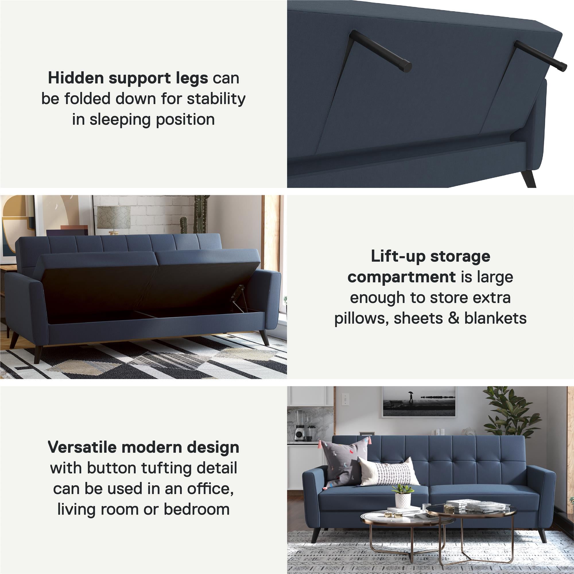 DHP Parker Futon Sofa Bed with Storage - Blue