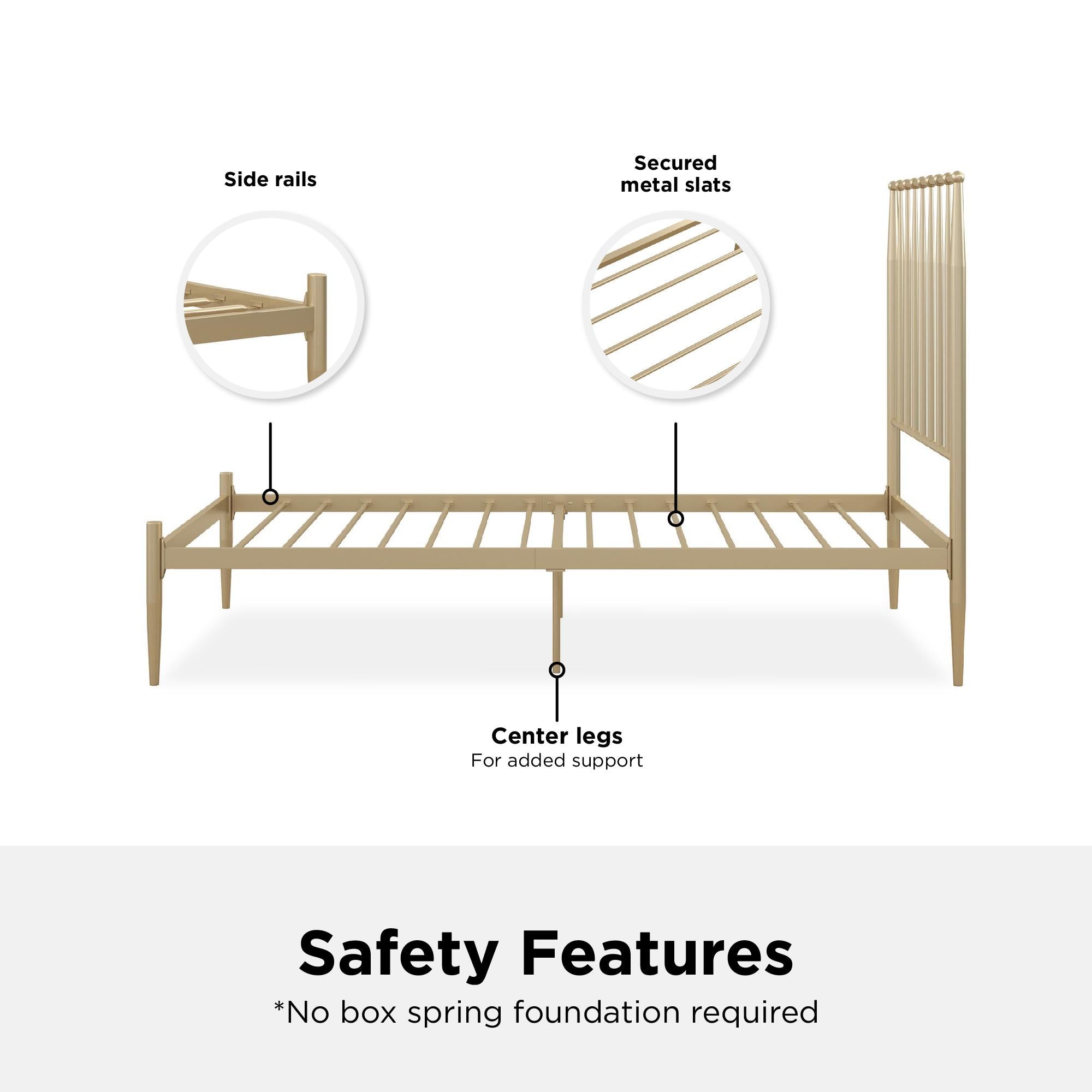 DHP Giulia Modern Metal Bed Frame - Gold - Twin