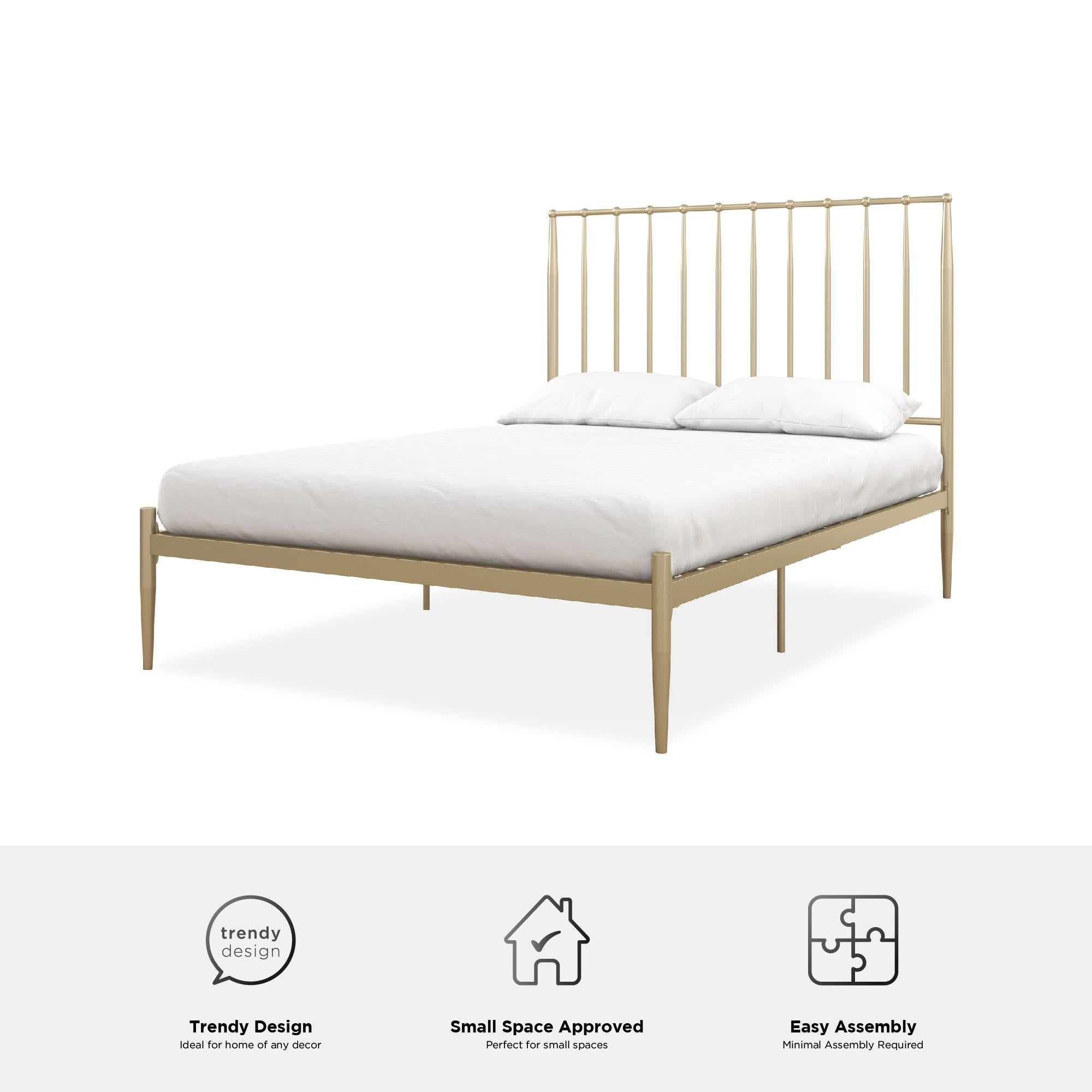 DHP Giulia Modern Metal Bed Frame - Gold - Queen