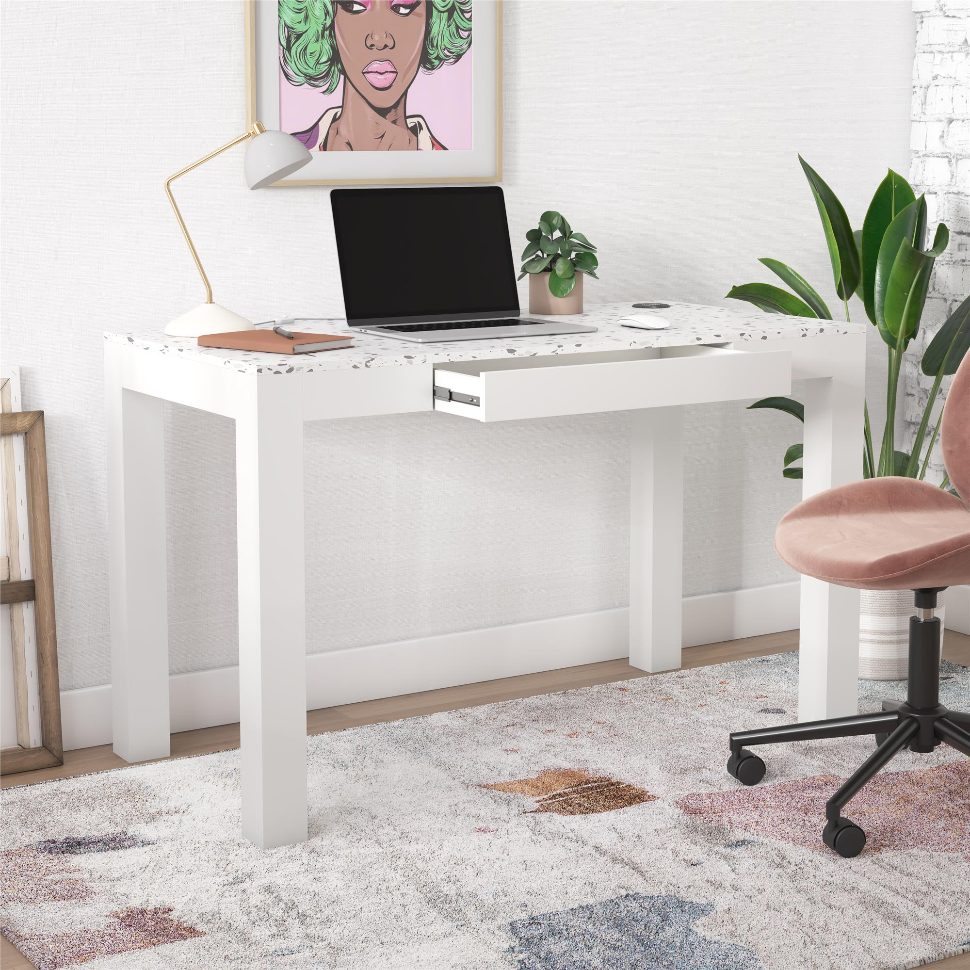 CosmoLiving Astor Desk w/ Wireless Charger - White