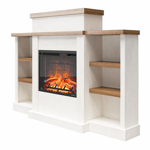 Ameriwood Home Gateswood Electric Fireplace with Mantel and Bookcase - Plaster