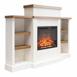 Ameriwood Home Gateswood Electric Fireplace with Mantel and Bookcase - Plaster