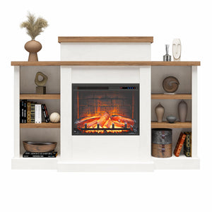 Ameriwood Home Gateswood Electric Fireplace with Mantel and Bookcase - Plaster