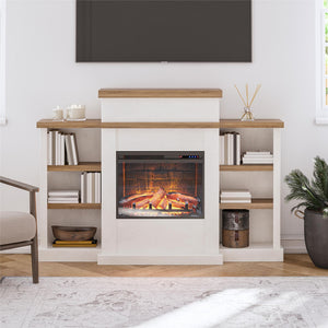 Ameriwood Home Gateswood Electric Fireplace with Mantel and Bookcase - Plaster