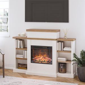 Ameriwood Home Gateswood Electric Fireplace with Mantel and Bookcase - Plaster