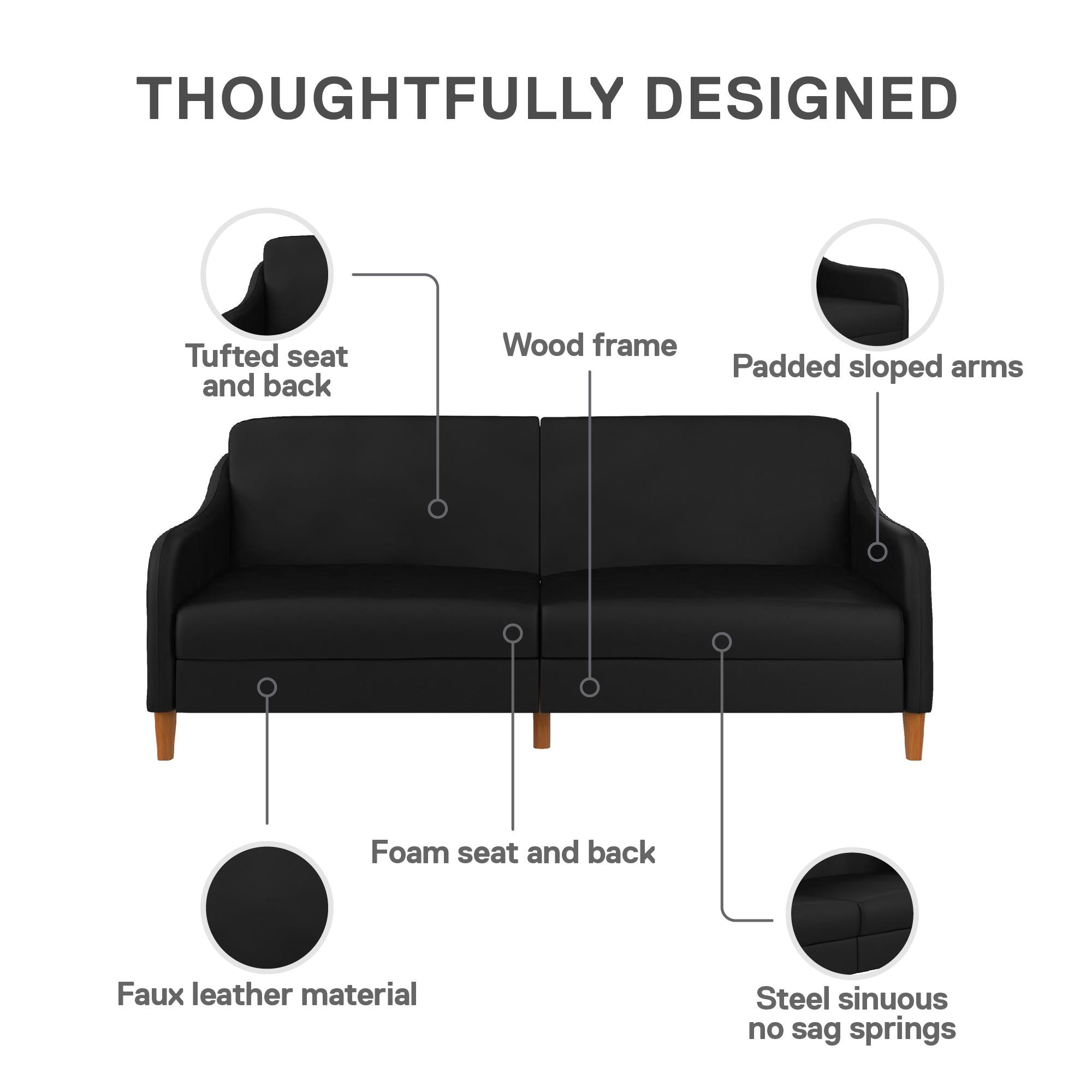 DHP Jasper Futon Sofa Bed - Black