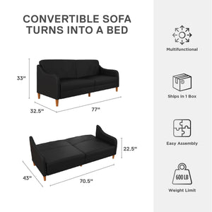 DHP Jasper Futon Sofa Bed - Black