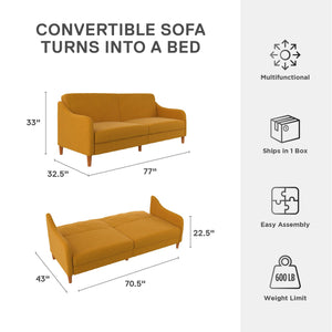 DHP Jasper Futon Sofa Bed - Mustard