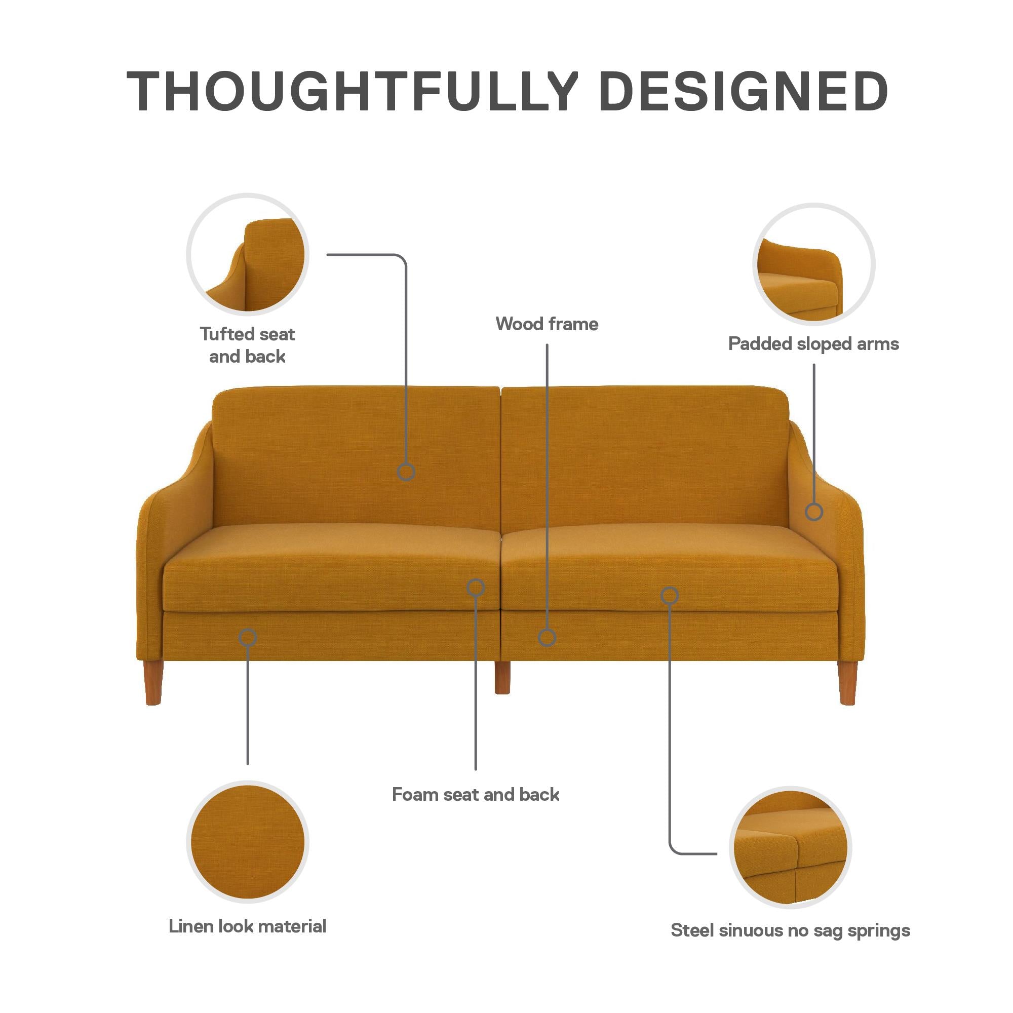 DHP Jasper Futon Sofa Bed - Mustard
