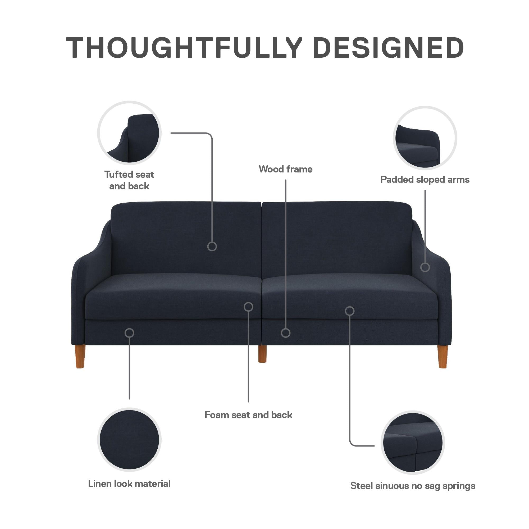 DHP Jasper Futon Sofa Bed - Navy