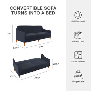 DHP Jasper Futon Sofa Bed - Navy