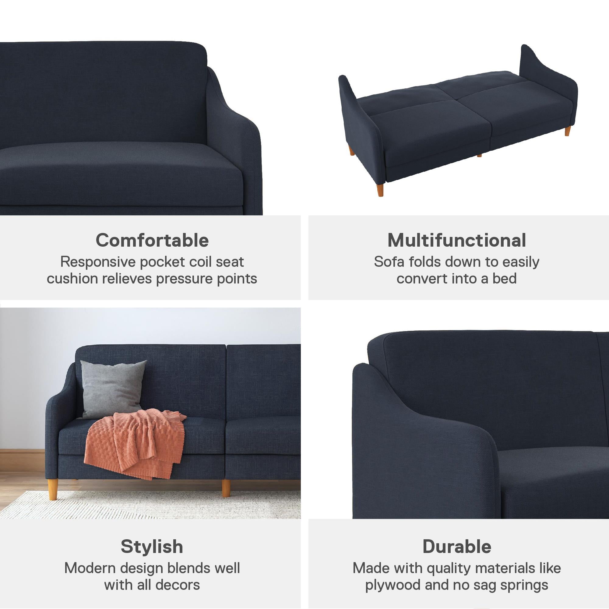 DHP Jasper Futon Sofa Bed - Navy