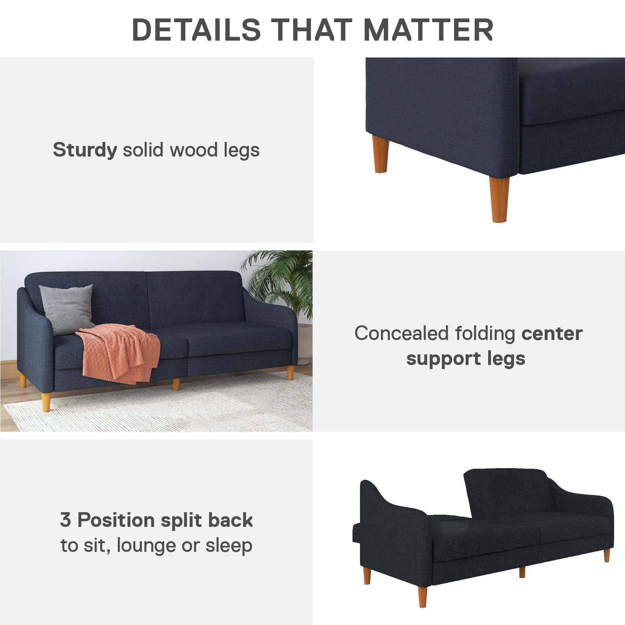 DHP Jasper Futon Sofa Bed - Navy