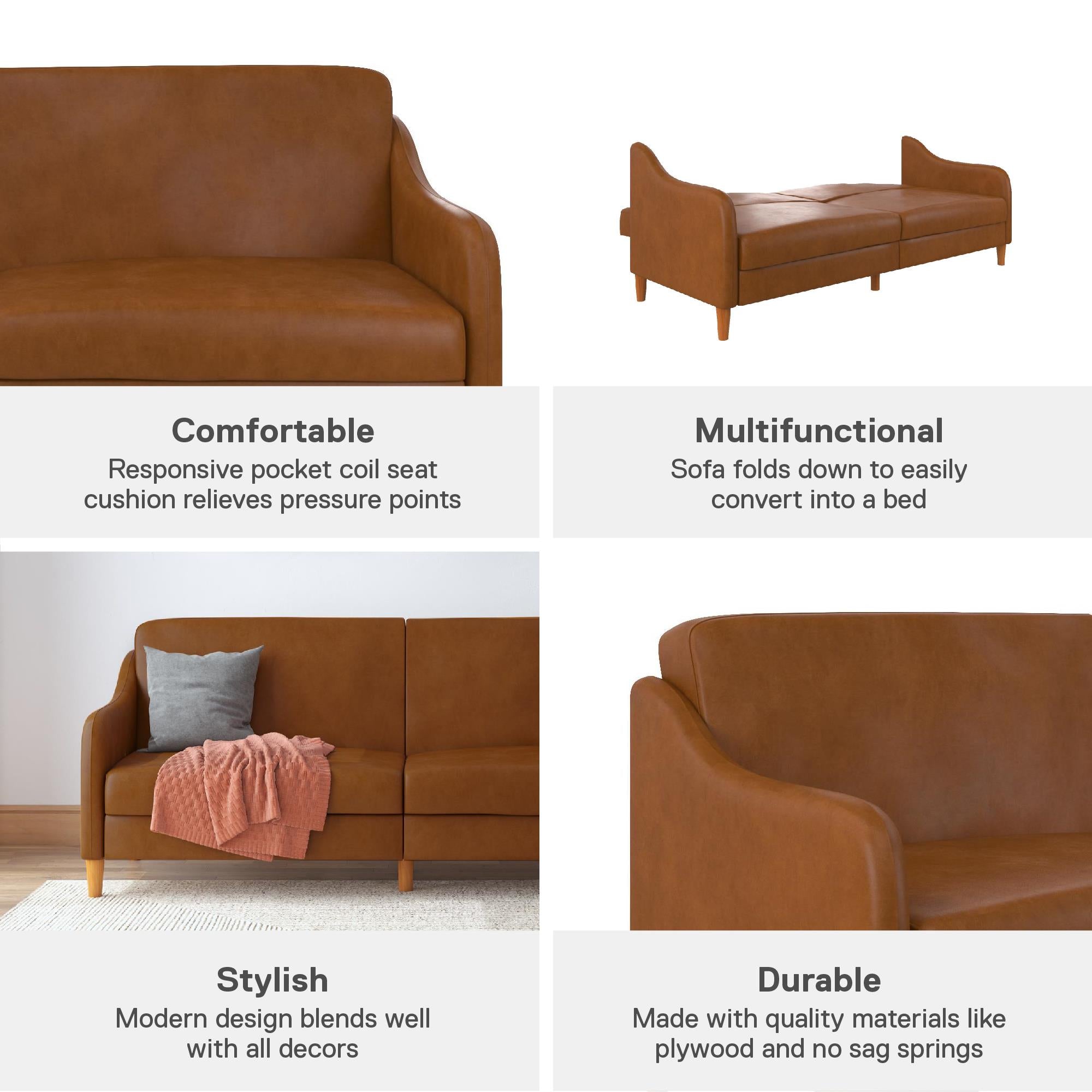 DHP Jasper Futon Sofa Bed - Camel