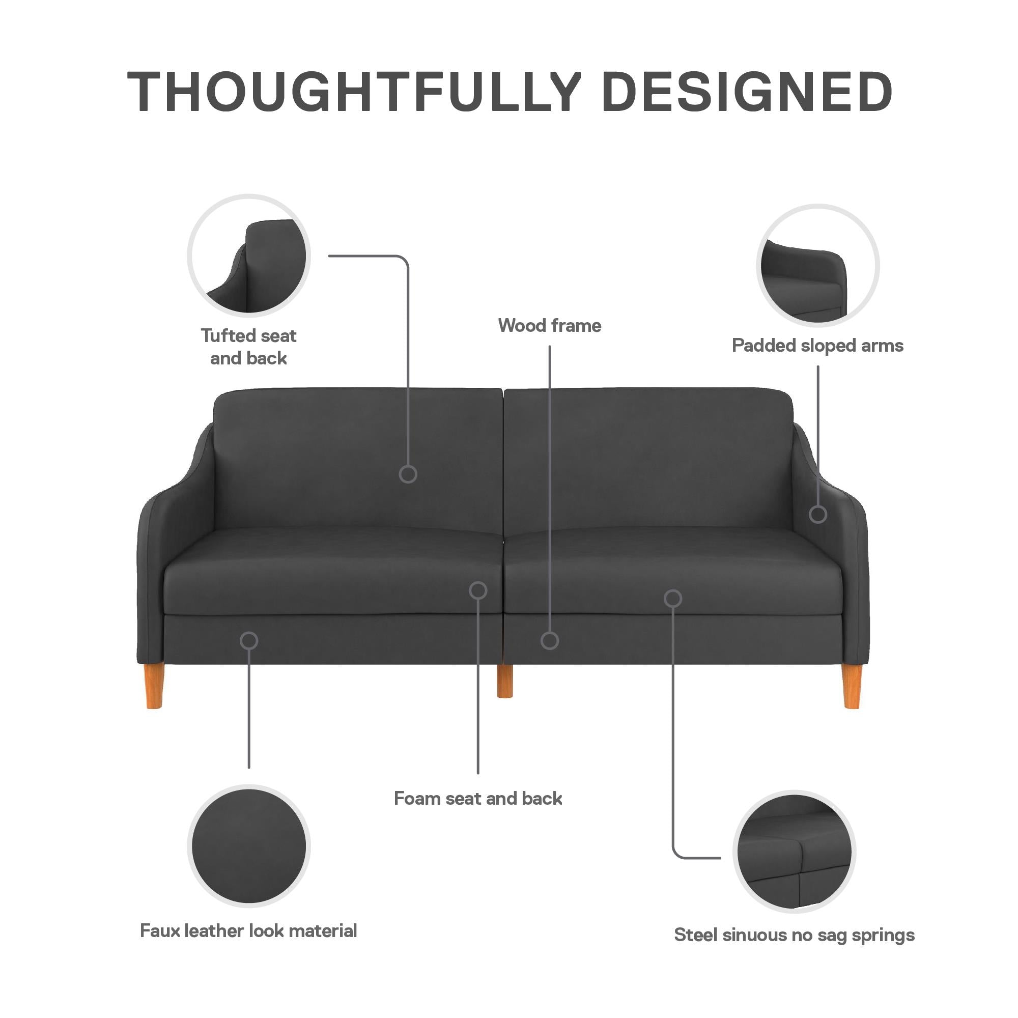 DHP Jasper Futon Sofa Bed - Dark Gray