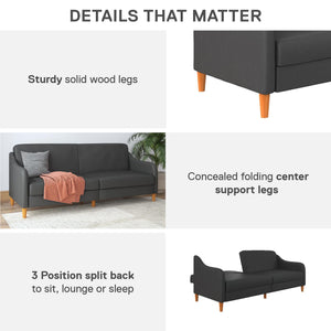 DHP Jasper Futon Sofa Bed - Dark Gray