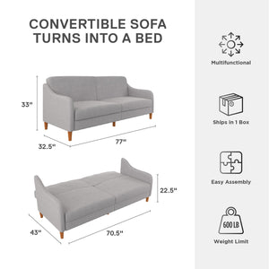 DHP Jasper Futon Sofa Bed - Light Gray