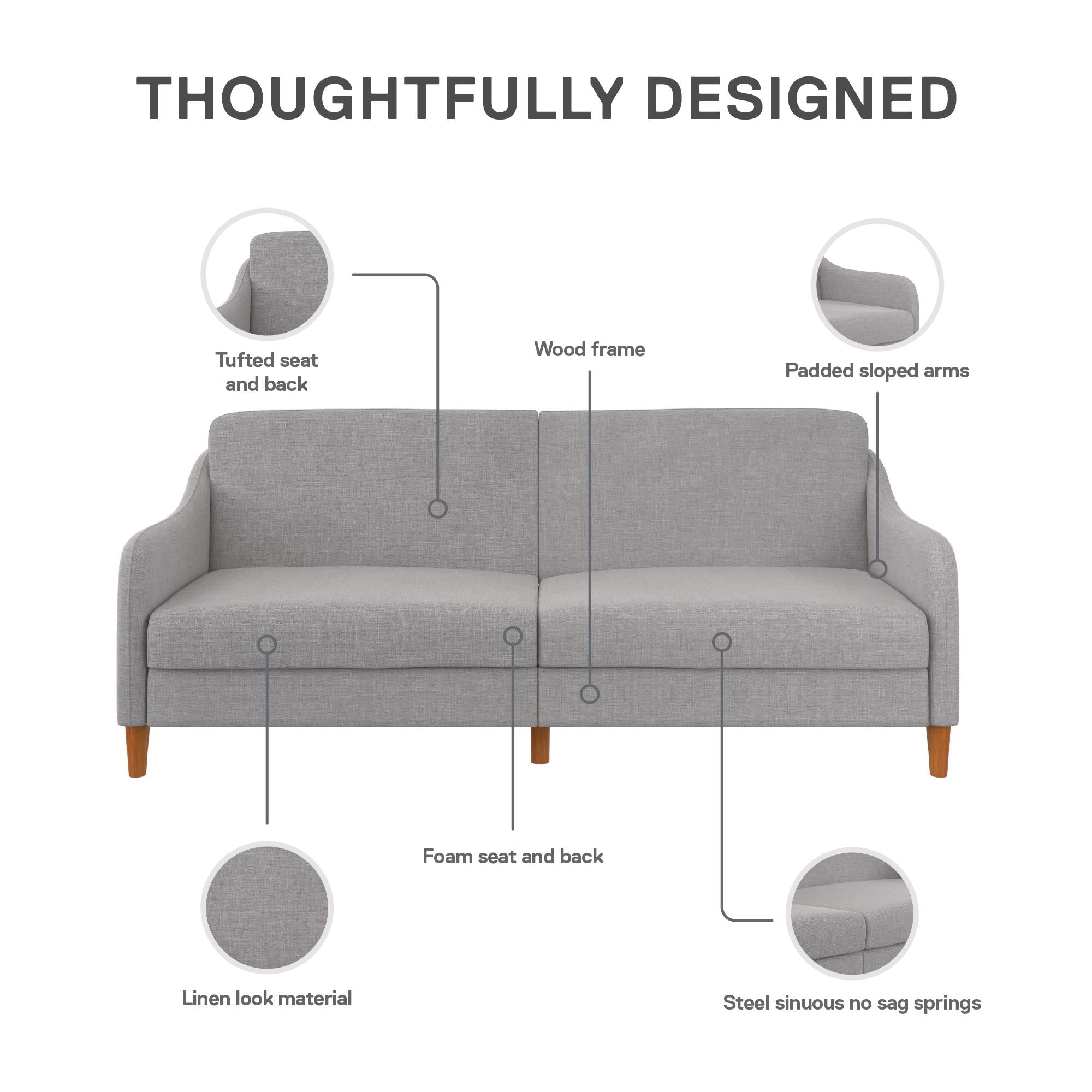 DHP Jasper Futon Sofa Bed - Light Gray