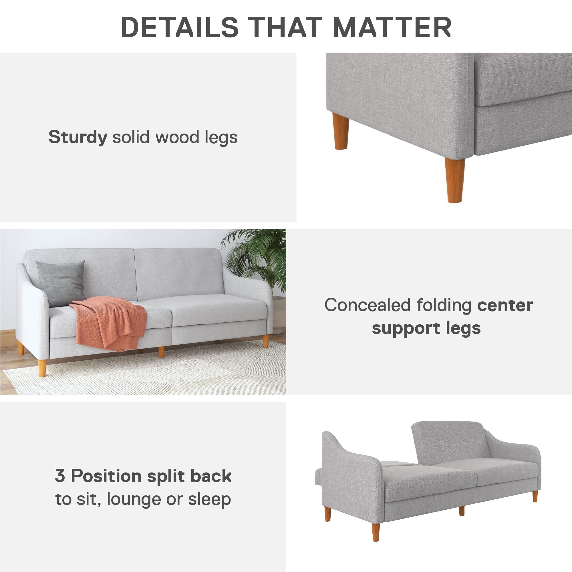 DHP Jasper Futon Sofa Bed - Light Gray