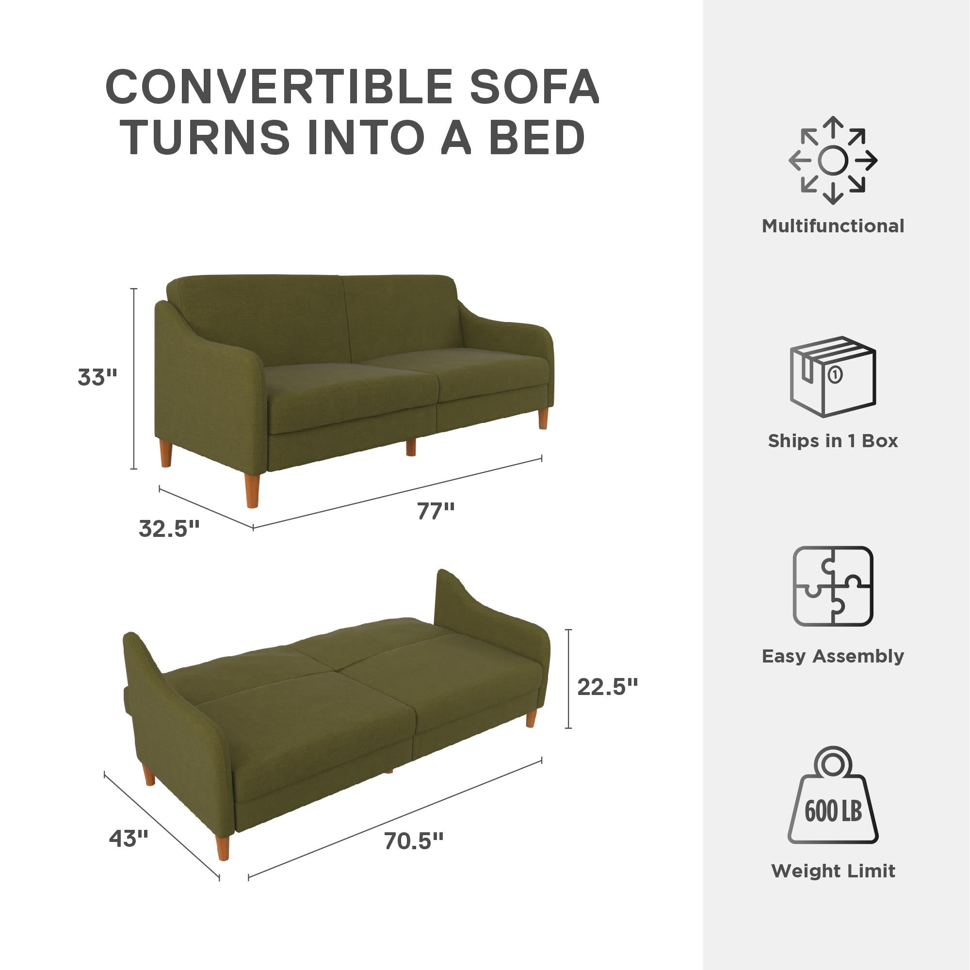 DHP Jasper Futon Sofa Bed - Green