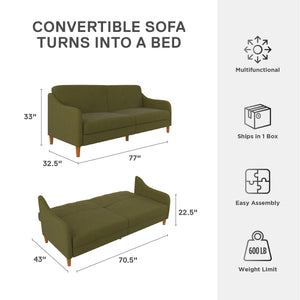 DHP Jasper Futon Sofa Bed - Green