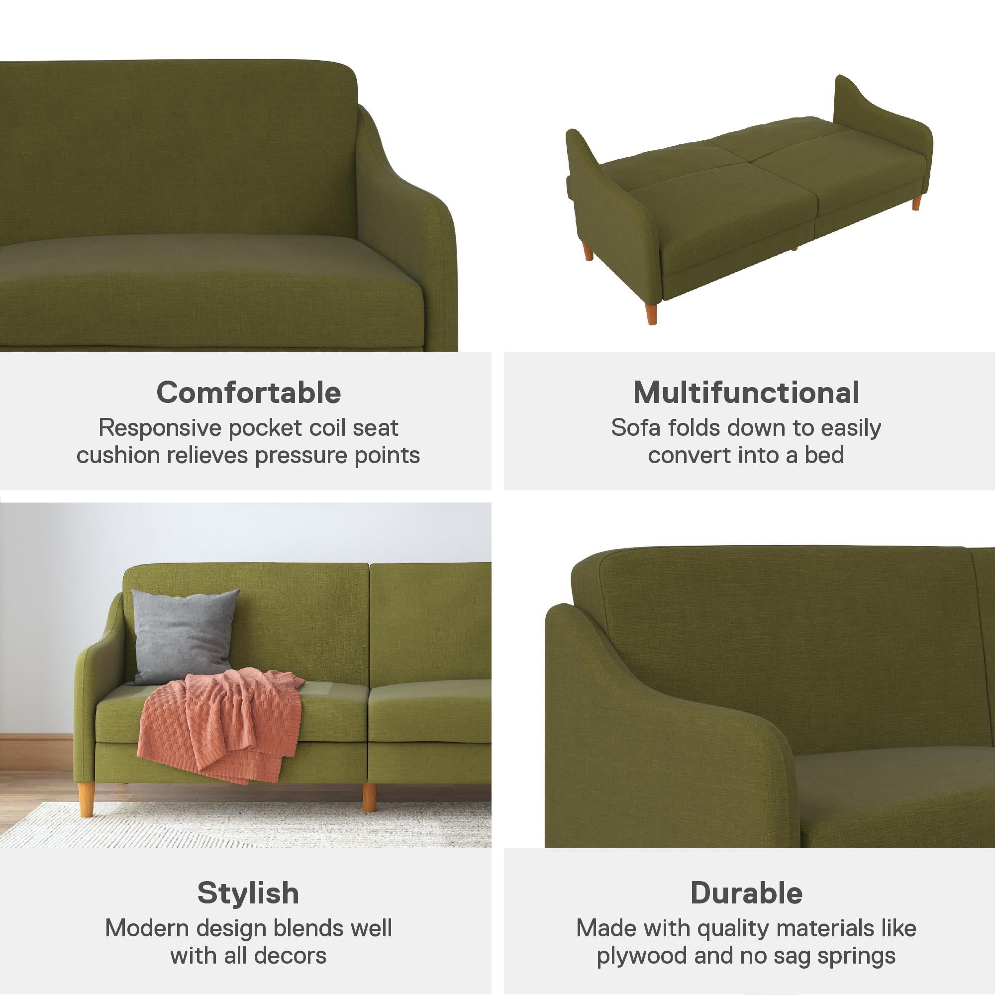 DHP Jasper Futon Sofa Bed - Green