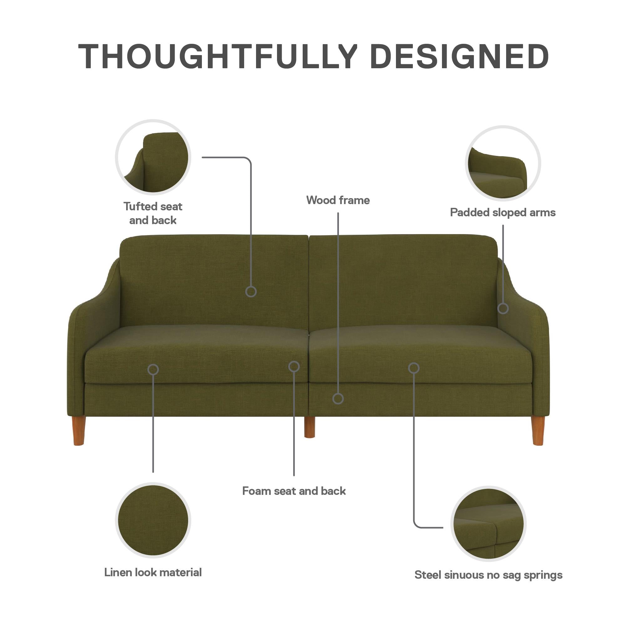 DHP Jasper Futon Sofa Bed - Green