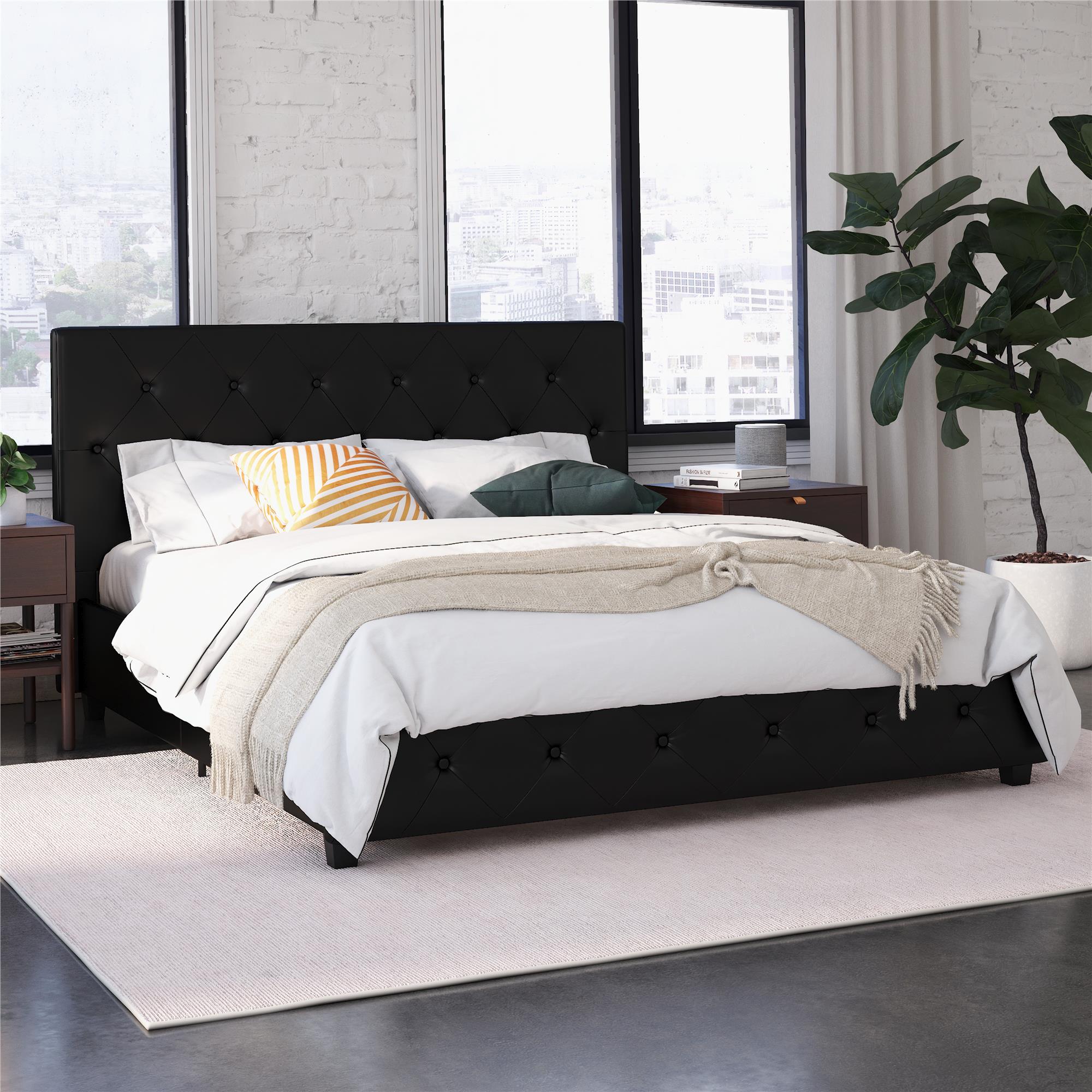 DHP Dakota Upholstered Bed Frame - Black Faux Leather - Full