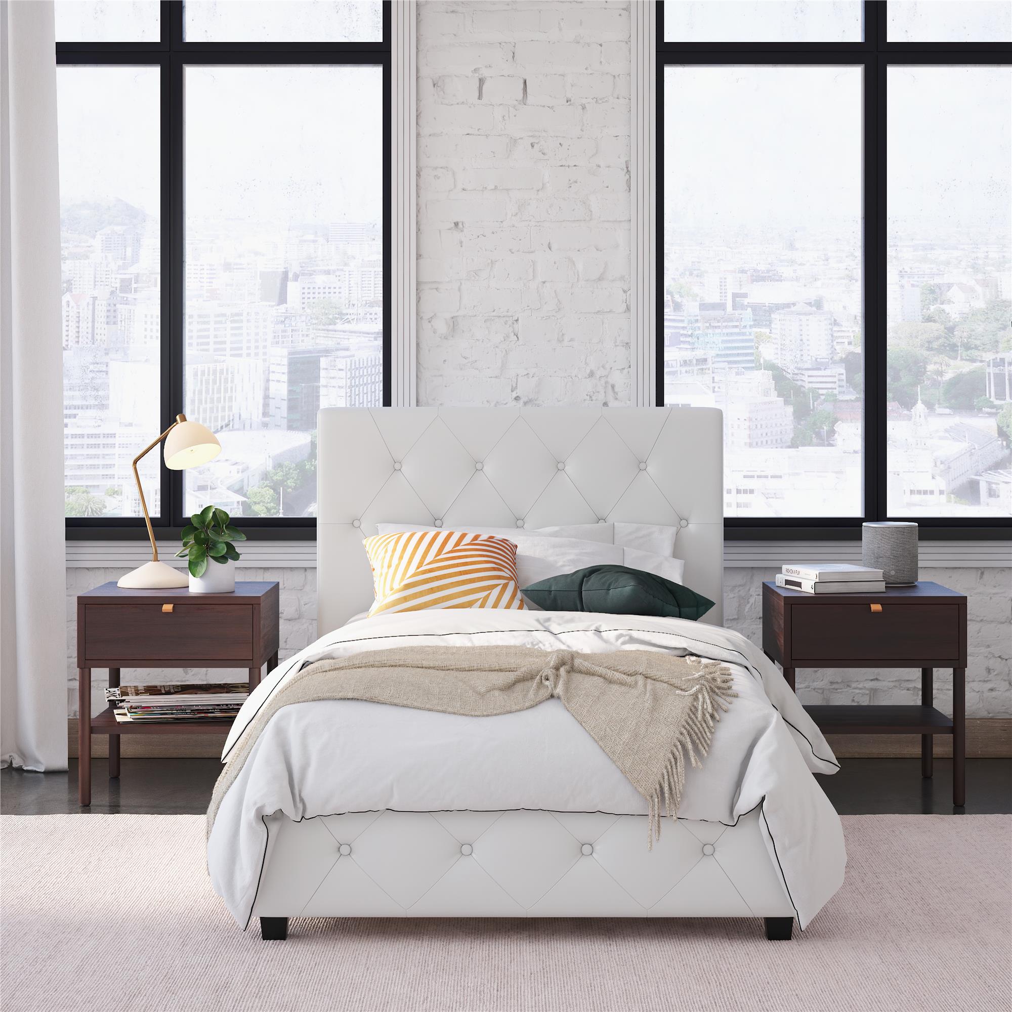 DHP Dakota Upholstered Bed Frame - White Faux leather - Twin