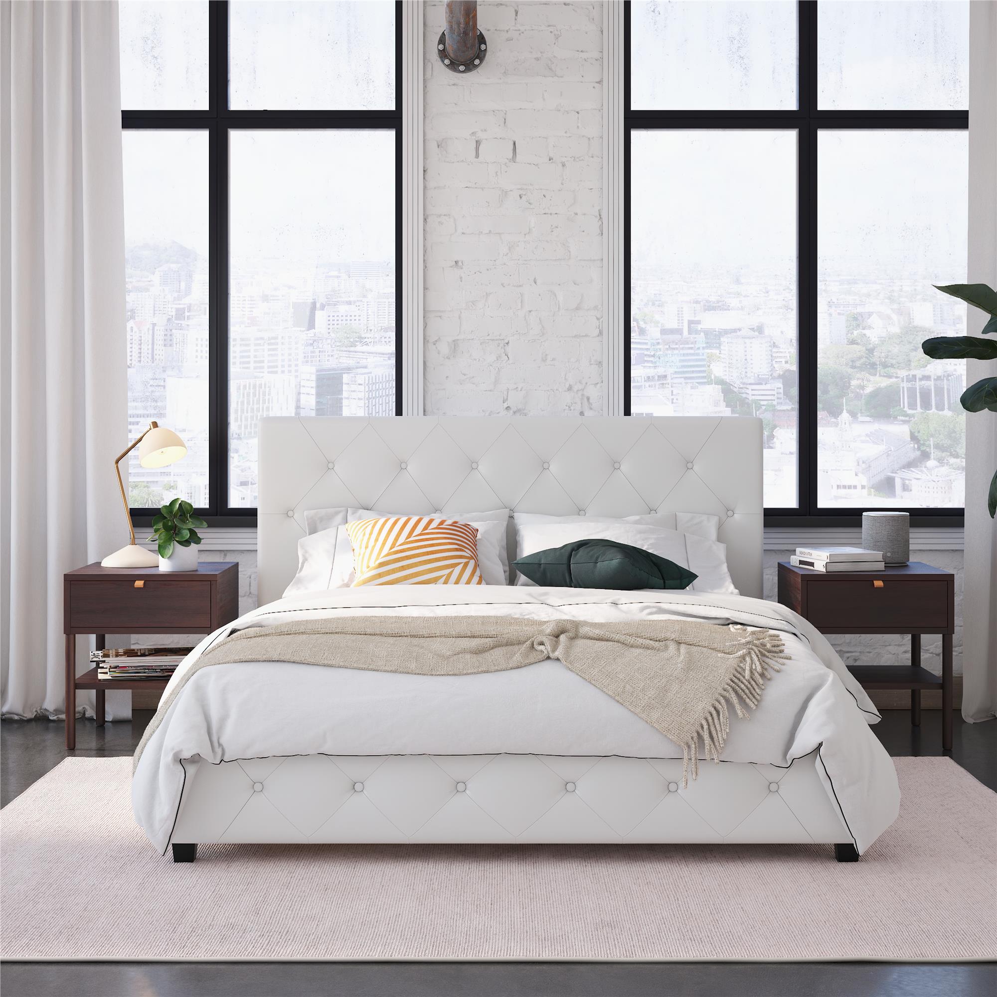 DHP Dakota Upholstered Bed Frame - White Faux leather - Full