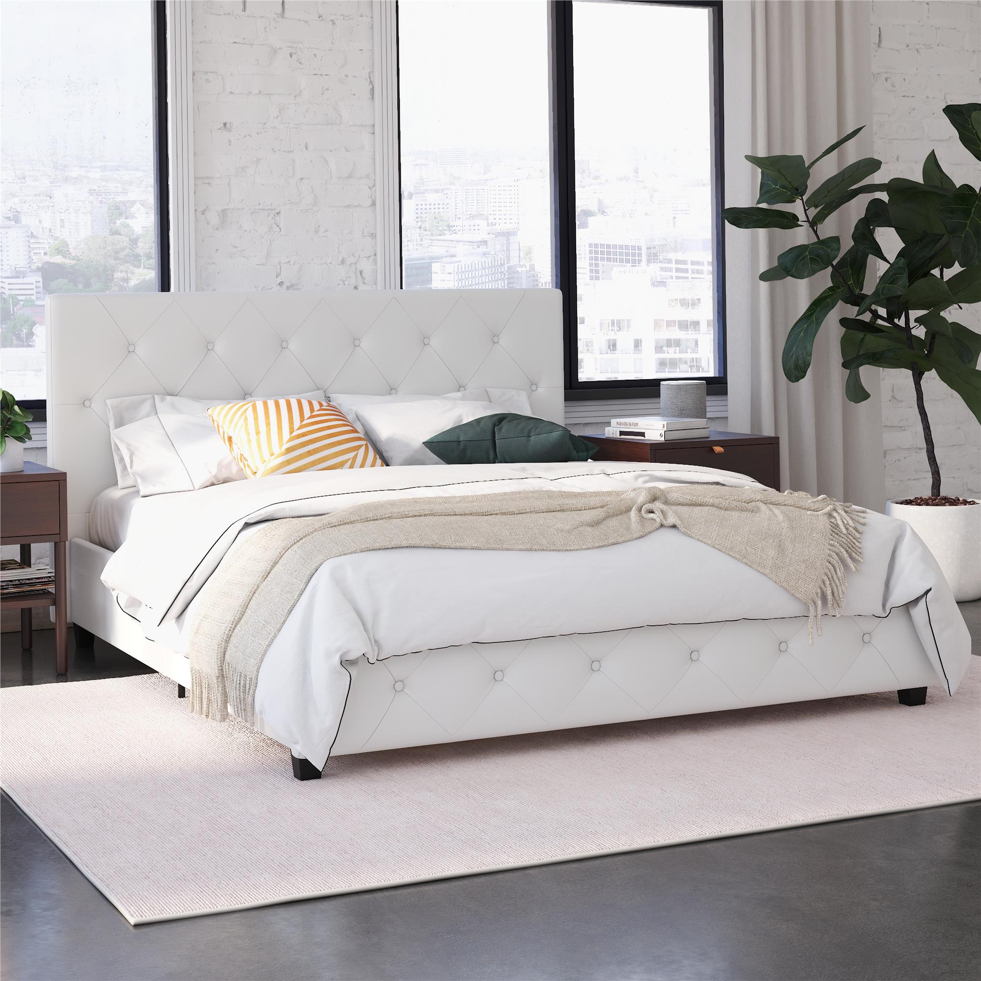DHP Dakota Upholstered Bed Frame - White Faux leather - Queen
