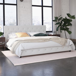 DHP Dakota Upholstered Bed Frame - White Faux leather - King